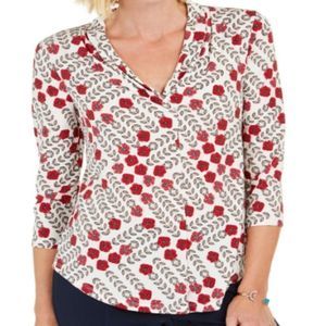 Charter Club floral Print Pleated-neck Top